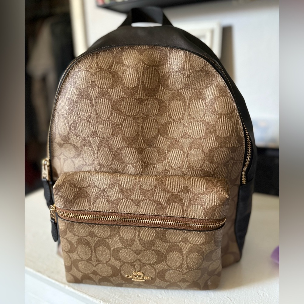 Coach Tan and Black Signature Backpack